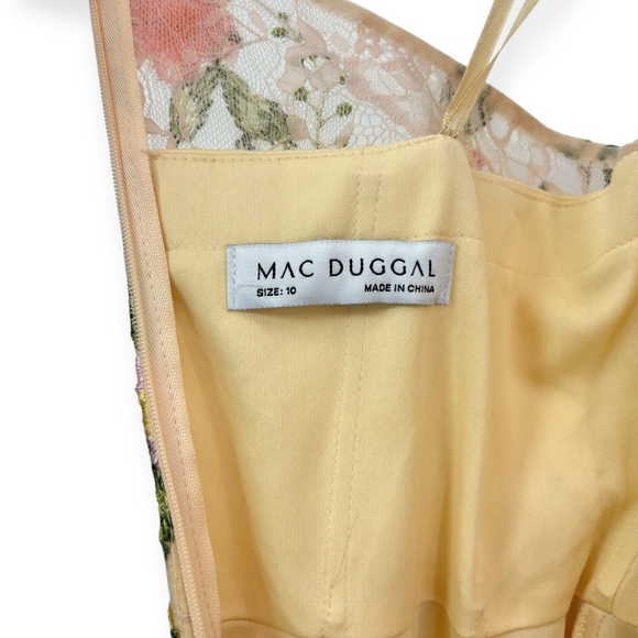 Mac Duggal NEW Yellow Floral One Shoulder Lace Embroidered Midi Dress - Size 10 - Picture 15 of 15